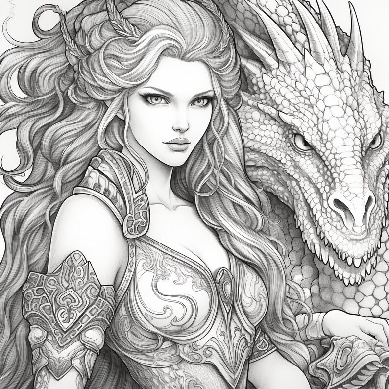 10 Dragon Princess Coloring Pages Digital Download Coloring - Etsy