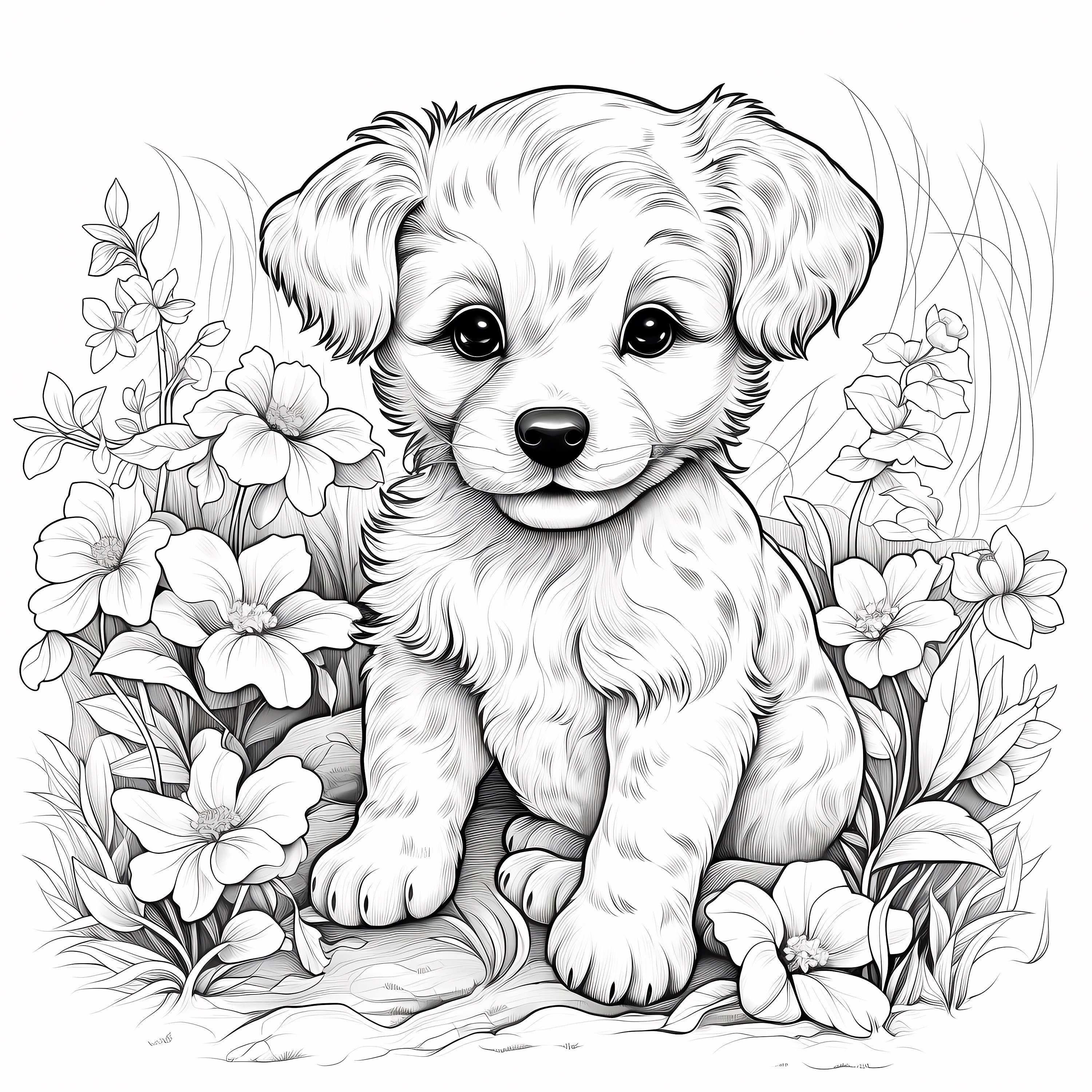 10 Puppy Coloring Pagesinstant Downloadpdf Fileadorable - Etsy