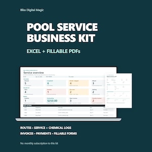 Kit Excel para Servicio de Piscinas y Rutas, Formularios PDF Rellenables, Archivos en Inglés