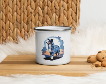 Tazza smaltata pastore australiano: bicchieri durevoli a tema cane per avventure all'aria aperta