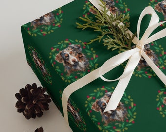 Carta da regalo natalizia verde natalizia con pastore australiano - Confezione regalo a tema cane per tutte le occasioni