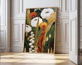 Abstract Botanical Print: Earthy Tropical Wildflower Art, Boho Kusama Home Decor