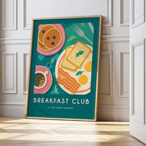 Retro Breakfast Club Kitchen Poster – Midcentury Brunch Art Print for Café, Diner or Home Kitchen Decor – Coffee & Eggs Food Illustration