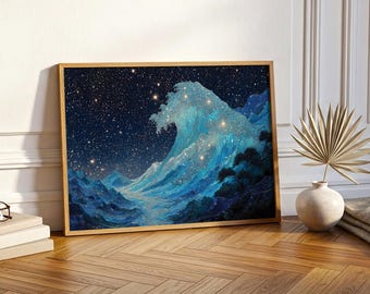 Wave Starry Sky Japengo-style Ocean Wall Art Print - Whimsical Wall Decor