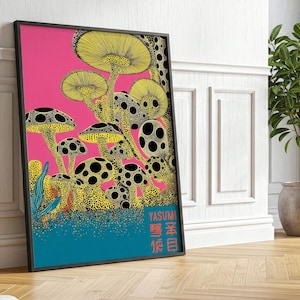 Yayoi Kusama inspirierter Pilz Art Print – Psychedelische Pop Art Wanddekoration, Polka Dot Poster, Bold Abstract Modern Home Art, japanische Kunst