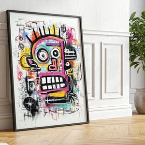 Basquiat Inspired Art Print – Jean-Michel Basquiat Style Graffiti Poster, Urban Pop Art, Basquiat Crown, Neo Expressionist Wall Decor Boho