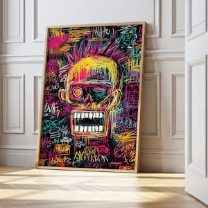 Basquiat Inspired Art Print – Jean-Michel Basquiat Style Graffiti Poster, Urban Pop Art, Basquiat Crown, Neo Expressionist Wall Decor Boho