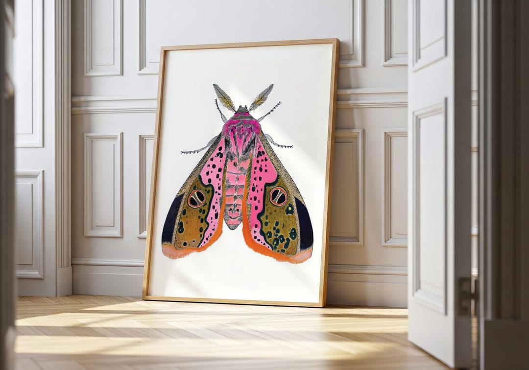 Pink Moth Art Print: Boho Nursery, Kids Room Decor - Etsy