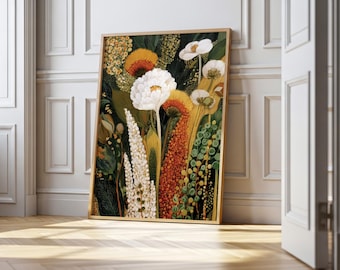 Lámina botánica abstracta: Arte floral tropical terroso, decoración boho para el hogar Kusama