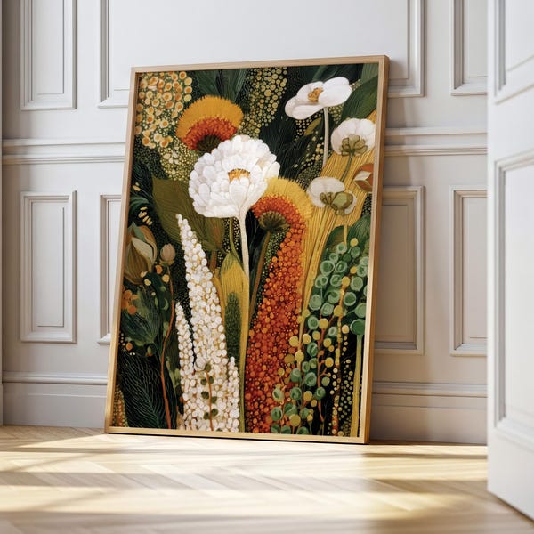 Impression botanique abstraite : Art floral tropical aux tons naturels, décoration florale bohème pour la maison