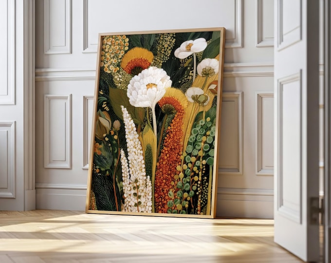 Abstract Botanical Print: Earthy Tropical Wildflower Art, Boho Kusama Home Decor