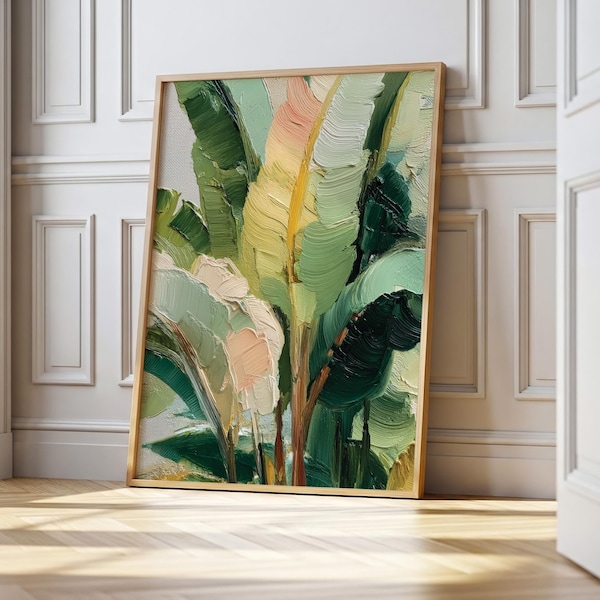 Bananenplantbladeren kunstprint, tropisch impressionistisch-botanisch