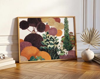 Impresión botánica abstracta: arte de flores silvestres con un toque terroso, decoración bohemia para el hogar
