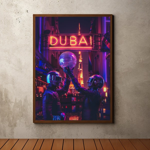 Dubai Travel Print, Dubai Wall Art, Dubai Poster, Dubai Wall Art, Dubai Art Print, Daft Punk Poster Print, Disco Ball, Daft Punk Disco Ball