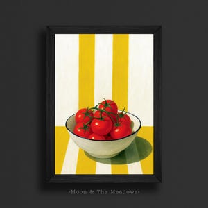 Opere d'arte culinarie a tema cibo, stampe artistiche di natura morta con pomodori, decorazioni da parete per la cucina, poster di agriturismo, dipinti di cibo vintage, design d'interni per la cucina