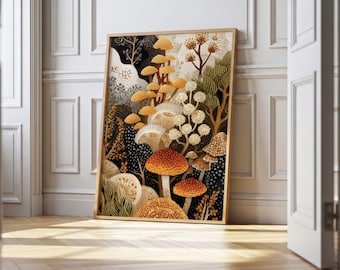 Autumn Mushroom Forest Art Print | Botanical Wall Art for Nature Lovers | Fungi & Woodland Decor