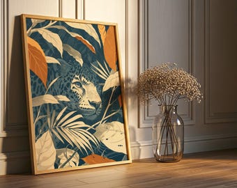 Leopard Jungle Art Print | Safari Wall Art | Tropical Boho Wildlife Decor