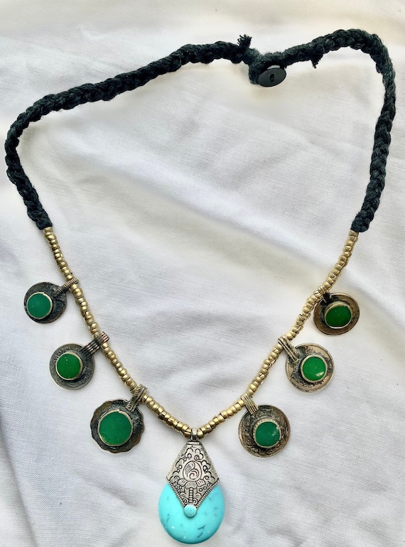 Afghan Turquoise & Green Stone Necklace - Afghan T