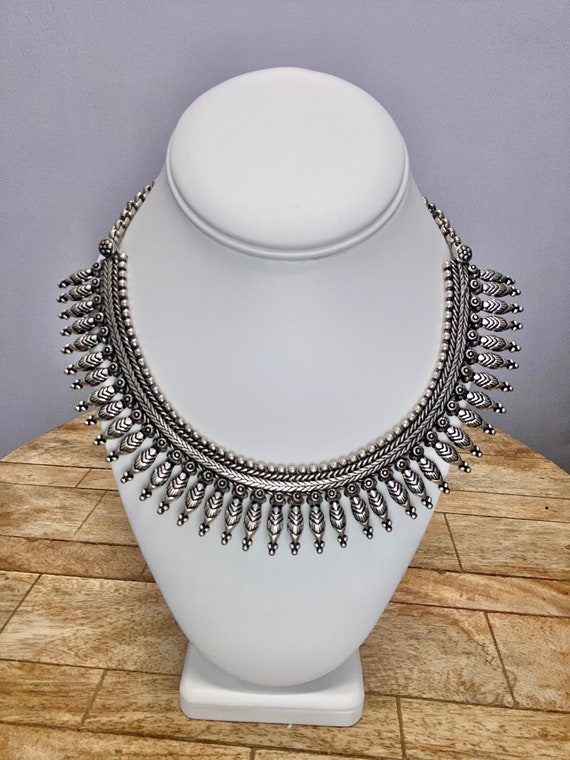 Bollywood Oxidized Silver Choker, Antique Indian S
