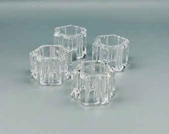 MCM Hexagon Acrylic Clear Cut Napkin Rings 4 Piece