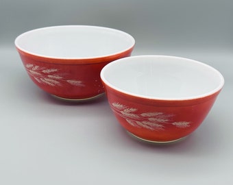 Vintage Pyrex Autumn Harvest Milk Glass Mixing Bowl Set 2 Piece