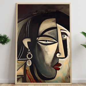 Picasso Style Indian Woman Art Print: Abstract Cubist Portrait (Digital Download)