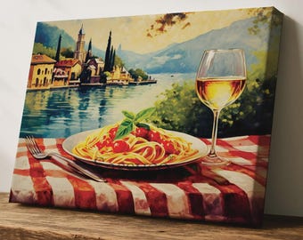 Lake Como Travel Print: Italian Wine & Spaghetti Wall Art, La Dolce Vita (Digital Download)