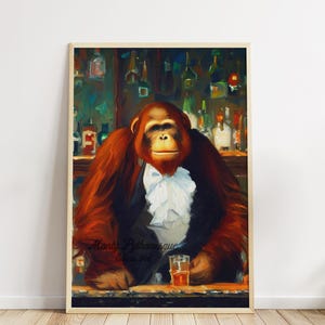 Orangutan Bartender Art Print: Funny Animal Painting, Manet Style (Digital Download)
