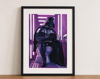 Divertida lámina decorativa de Darth Vader para el baño: Arte neón rosa de Star Wars (Descarga digital)