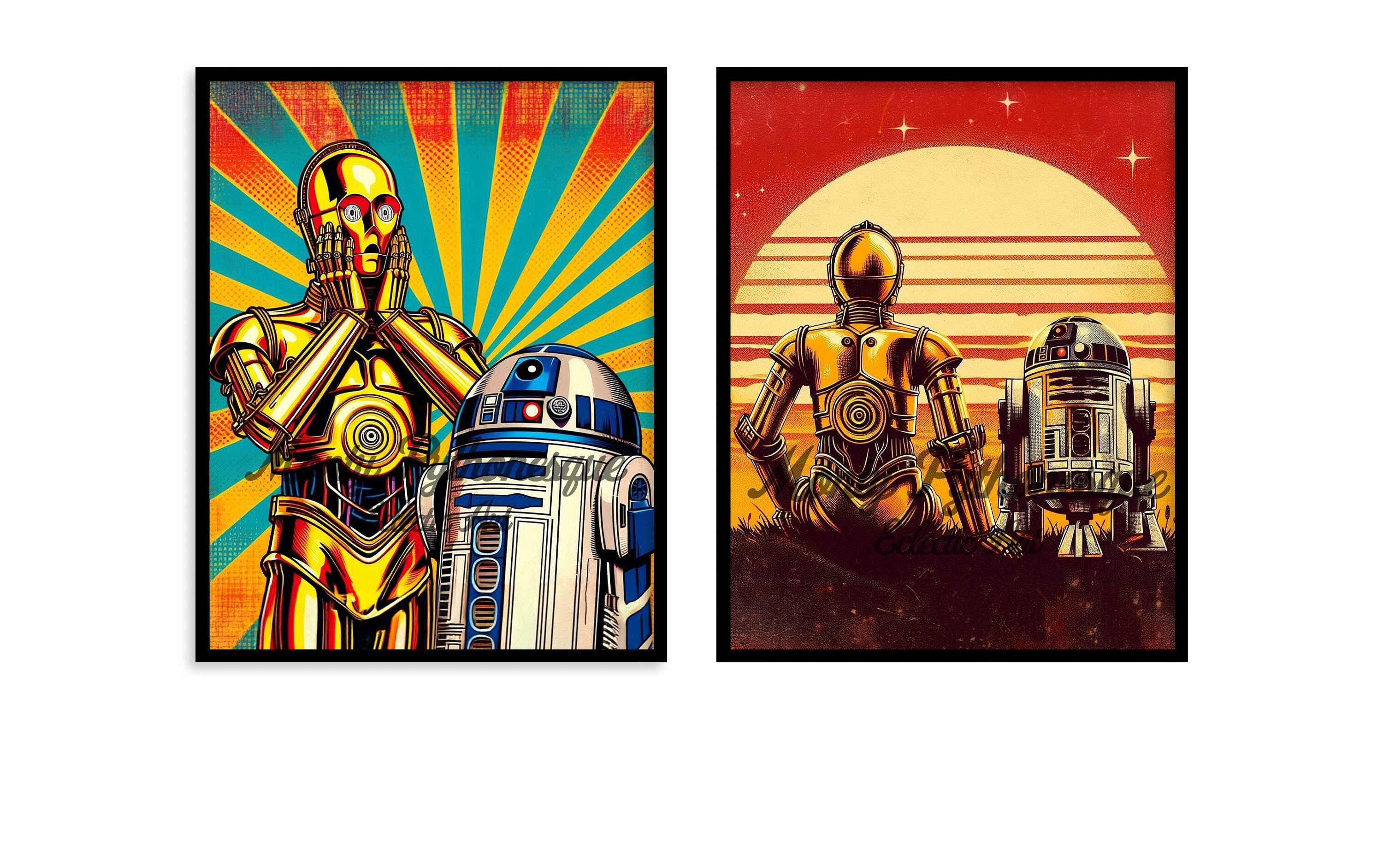 C-3PO R2-D2 Funny Star Wars Retro Pop Art Print Set (digital