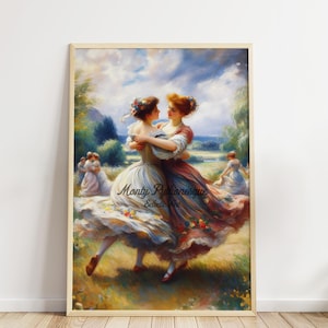 PRINTABLE Original Vintage Renoir inspired Lesbian Couple Canvas Painting Wall Art Digital Download Print for home decor | Dance at Treffen