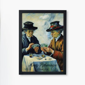 Pintura em tela vintage para impressão de mulheres idosas fumando e bebendo, arte digital para parede, download para cozinha e decoração de casa | Jogadores de cartas