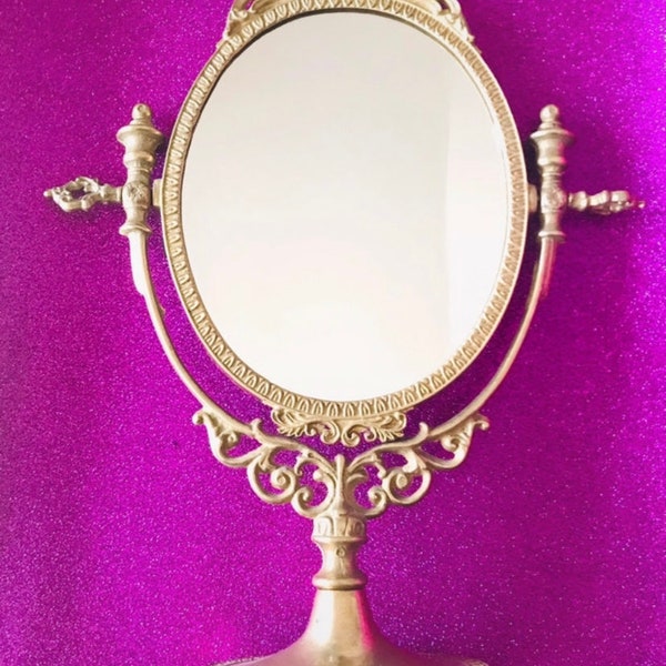 Rare Vintage bronze tilting table mirror | vintage bronze table mirror | Vintage handcrafted mirror | damsel mirror | handmade mirror