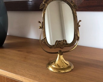 Rare vintage table mirror golden metal | Vintage tilting mirror | vintage handmade mirror | handmade standing mirror | gift gift gift | rare