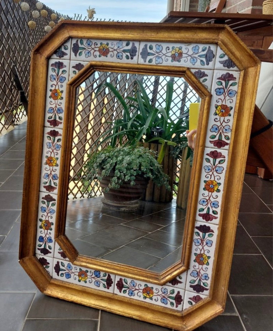 Vintage Mirror Wood Frame Crafted and Handpainted Mosaic Etsy