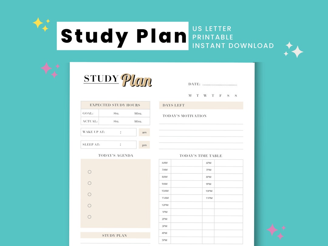 Student Study Plan Printable Instant Download Study Daily - Etsy