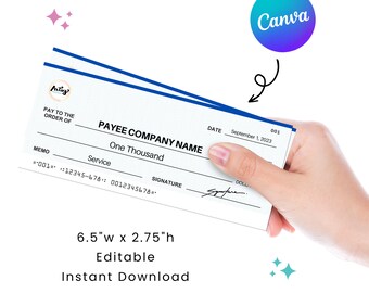 Small Cheque 2.0 | Manifestation Check | 6.5 x 2.75&quot; | Perfect for Charity Fundraising Event | Editable in Canva | Digital Download