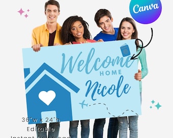 Welcome Home Banner Airport 4.0 | 36x24in | Homecoming Decor | Editable in Canva | Digital Download