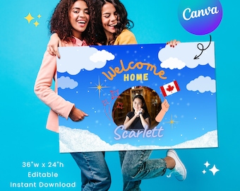 Welcome Home Banner Airport 2.0 | 36x24in | Homecoming Decor | Editable in Canva | Digital Download