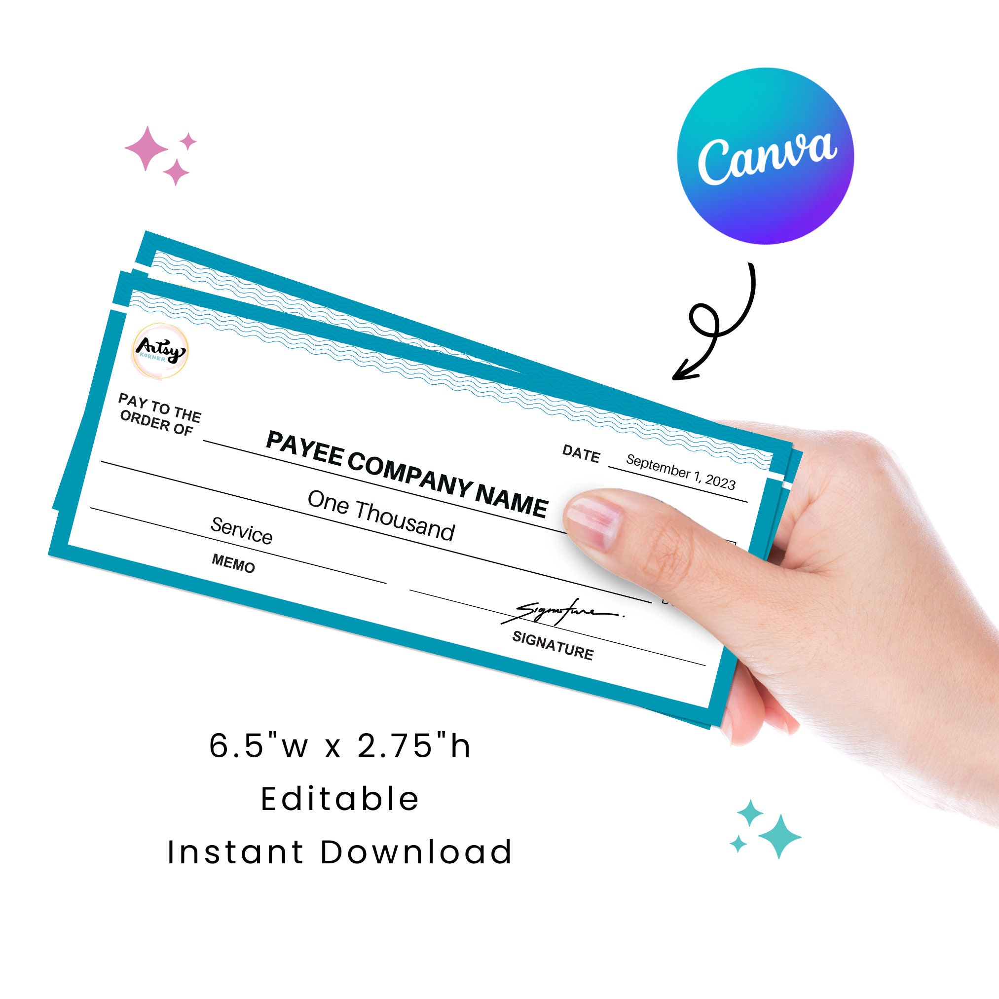 Small Cheque 6.0 | Manifestation Check | 6.5 x 2.75" | Perfect for Charity Fundraising Event | Editable in Canva | Digital Download
