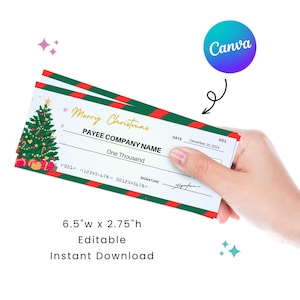 Merry Christmas | Manifestation Check | 6.5 x 2.75" | Perfect for Charity Fundraising Event | Editable in Canva | Digital Download