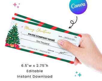 Merry Christmas | Manifestation Check | 6.5 x 2.75&quot; | Perfect for Charity Fundraising Event | Editable in Canva | Digital Download