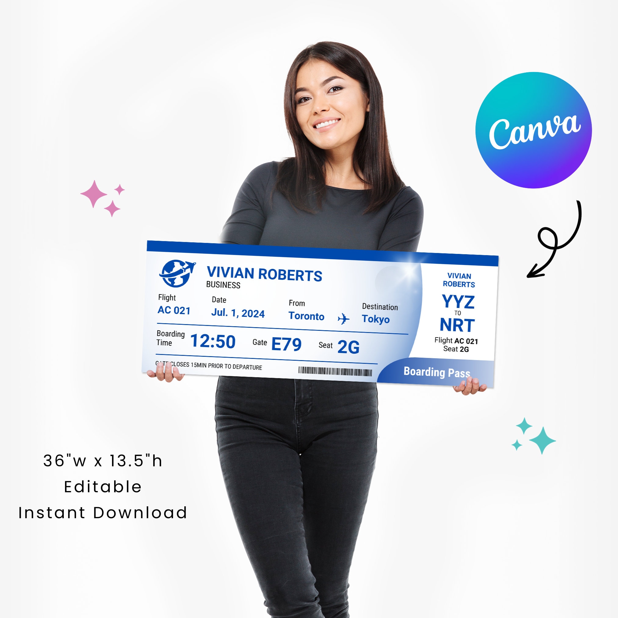 Medium Boarding Pass Ticket Sign 1.0 | Gift for Travellers | 36x13