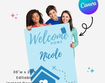 Welcome Home Banner Airport 4.0 | 24x36in | Homecoming Decor | Editable in Canva | Digital Download
