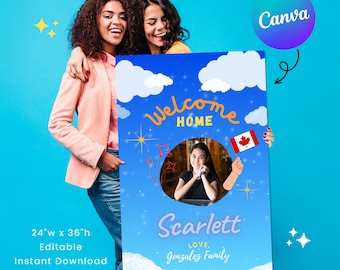 Welcome Home Banner Airport 2.0 | 24x36in | Homecoming Decor | Editable in Canva | Digital Download