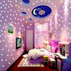 200 Pcs Colorful Glow Luminous Stars Fluorescent Neon Plastic Wall Stickers  Decals for Home Art Decor Ceiling Decorate Kids Babys Bedroom