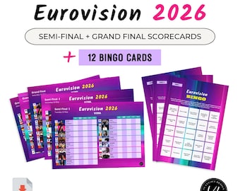 EUROVISION 2026 printable Bingo + Scorecards with pictures GRAND FINAL | Eurovision Song Contest Basel Party