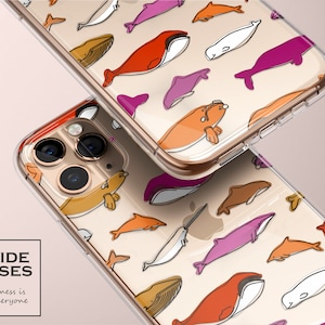 Lesbische niedliche Wal klare Handyhülle, subtiler lesbischer Stolz, Tier-Telefon-Abdeckung, lesbische diskrete Handyhülle, Geschenk für lesbische Freundin