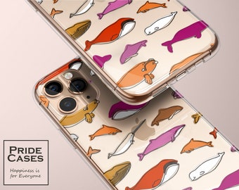 Lesbian Cute Whale Clear Phone Case, Subtle Lesbian Pride, Animal Phone Cover, Lesbian Discreet Phone Case, Gift for Lesbian Girlfriend