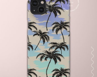 Retro Palm Tree Phone Case with Blue Sunset Gradient Iphone 15 Case, iridescent Samsung Galaxy Phone Case, Abstract Phone Cover